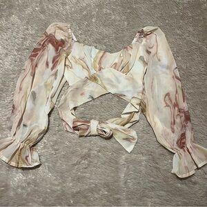 PEACH long sleeve tie front crop top